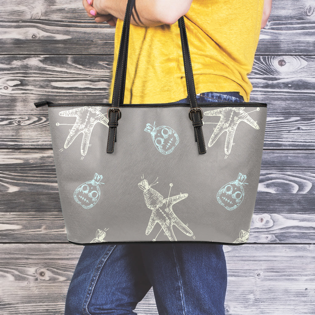 Cartoon Voodoo Doll Pattern Print Leather Tote Bag