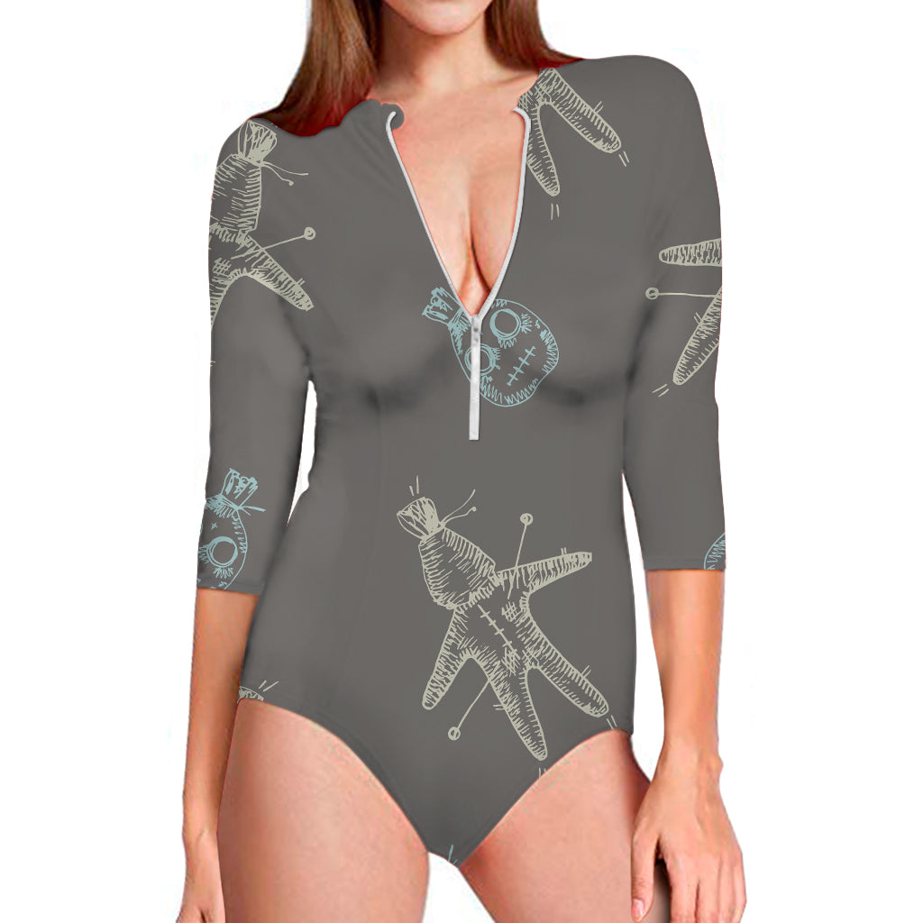 Cartoon Voodoo Doll Pattern Print Long Sleeve One Piece Swimsuit