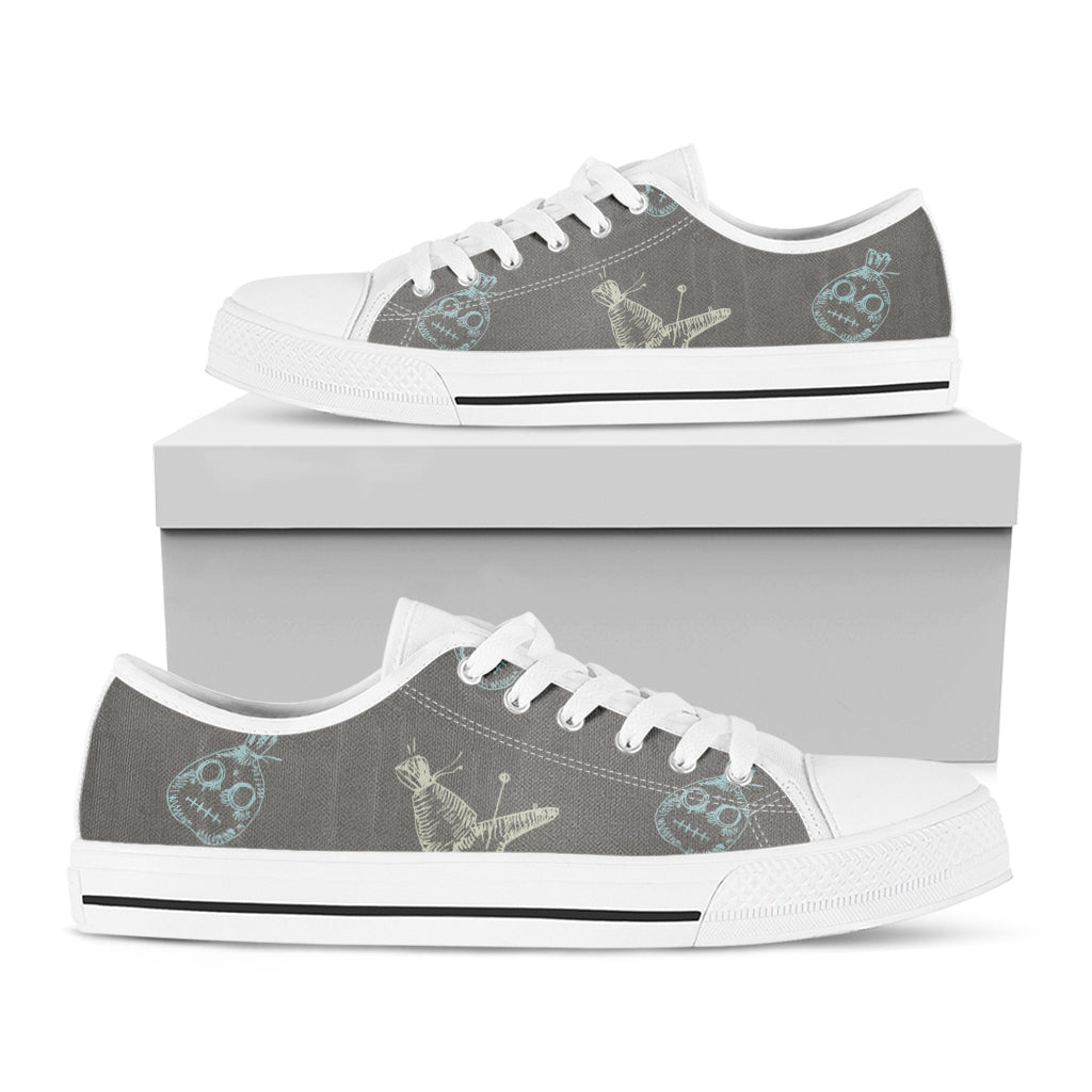 Cartoon Voodoo Doll Pattern Print White Low Top Shoes