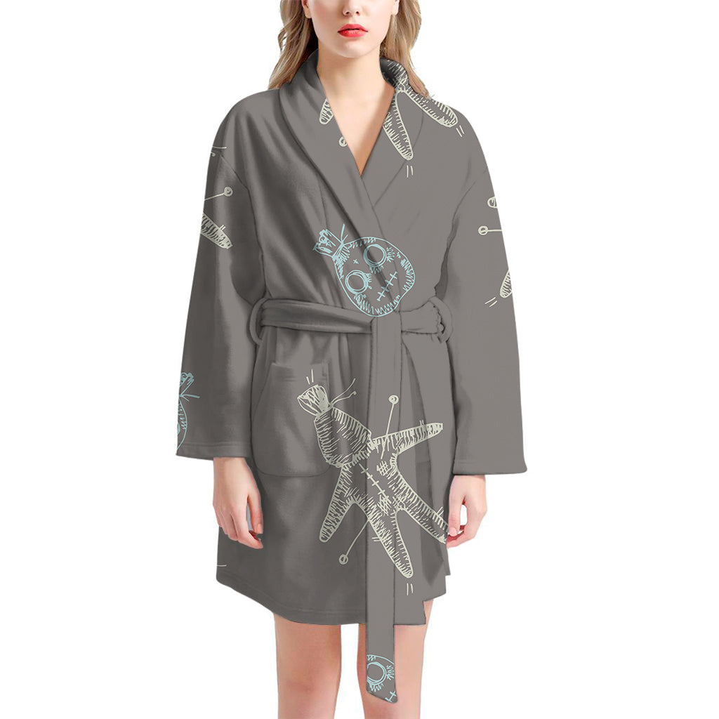 Cartoon Voodoo Doll Pattern Print Women's Bathrobe