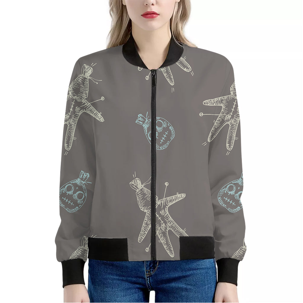 Cartoon Voodoo Doll Pattern Print Women's Bomber Jacket