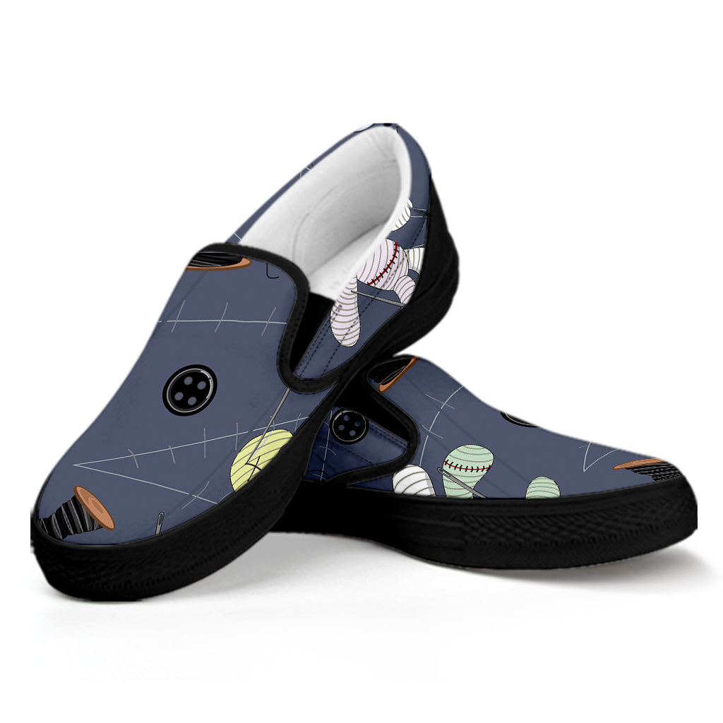 Cartoon Voodoo Doll Print Black Slip On Shoes