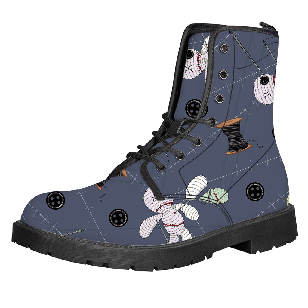 Cartoon Voodoo Doll Print Leather Boots