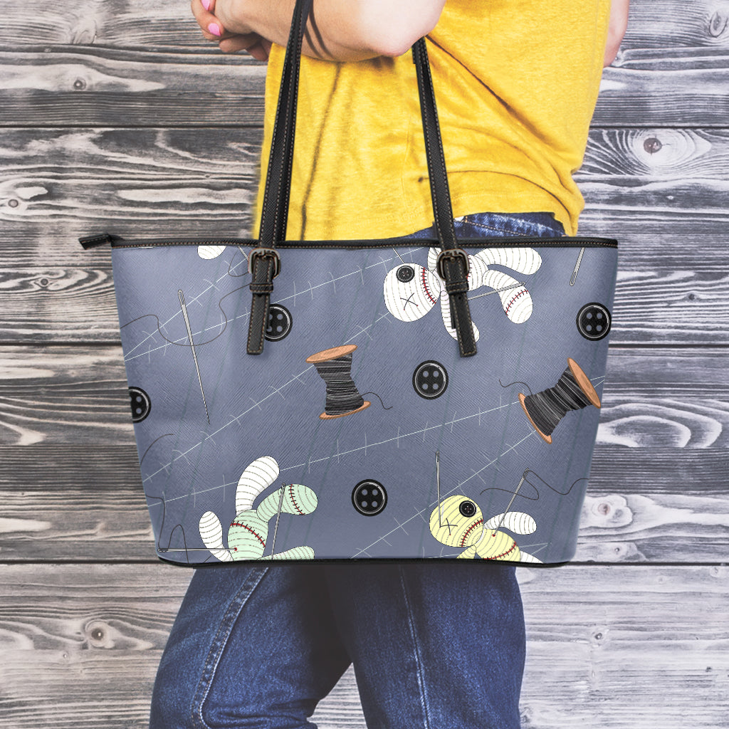 Cartoon Voodoo Doll Print Leather Tote Bag