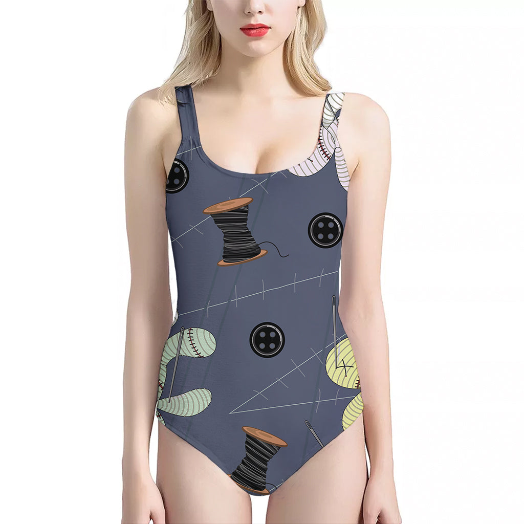 Cartoon Voodoo Doll Print One Piece Halter Neck Swimsuit