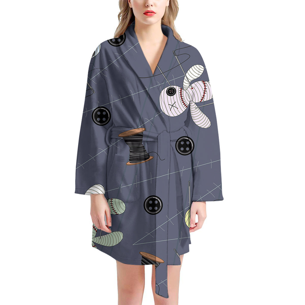 Cartoon Voodoo Doll Print Women's Bathrobe