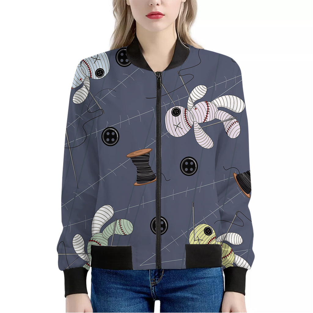 Cartoon Voodoo Doll Print Women's Bomber Jacket