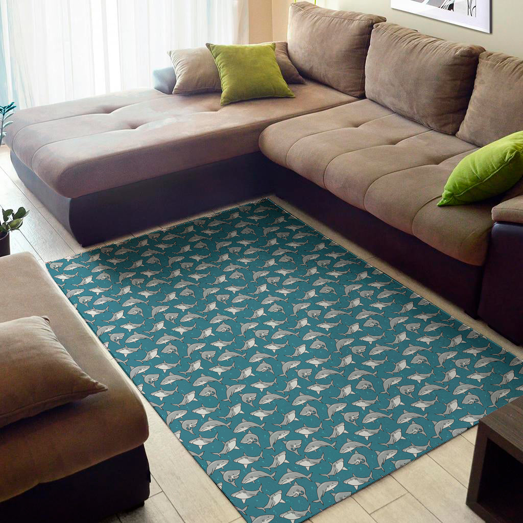 Cartoon White Shark Pattern Print Area Rug