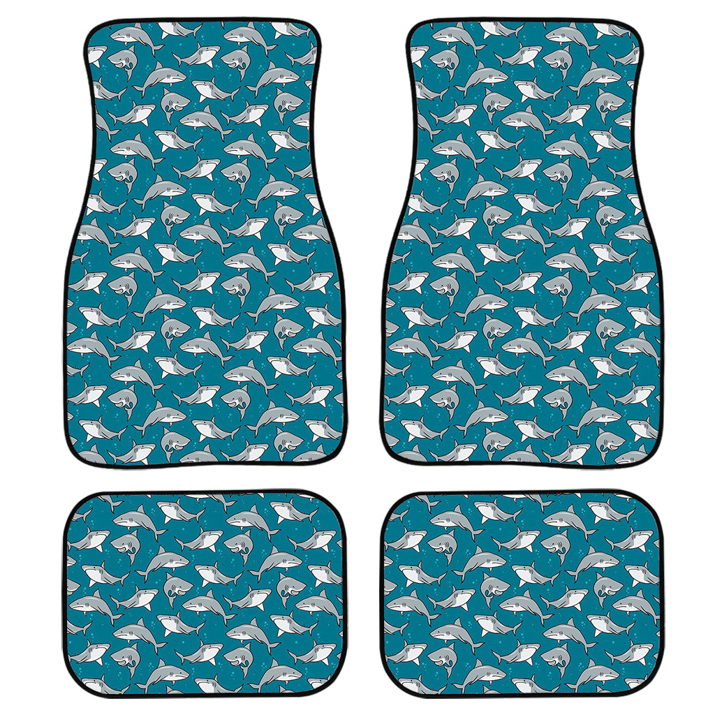 Cartoon White Shark Pattern Print Front and Back Car Floor Mats