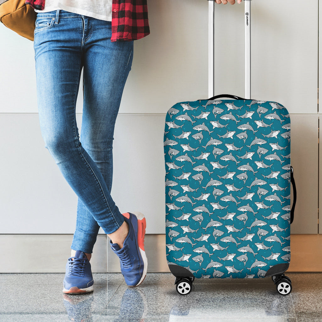 Cartoon White Shark Pattern Print Luggage Cover