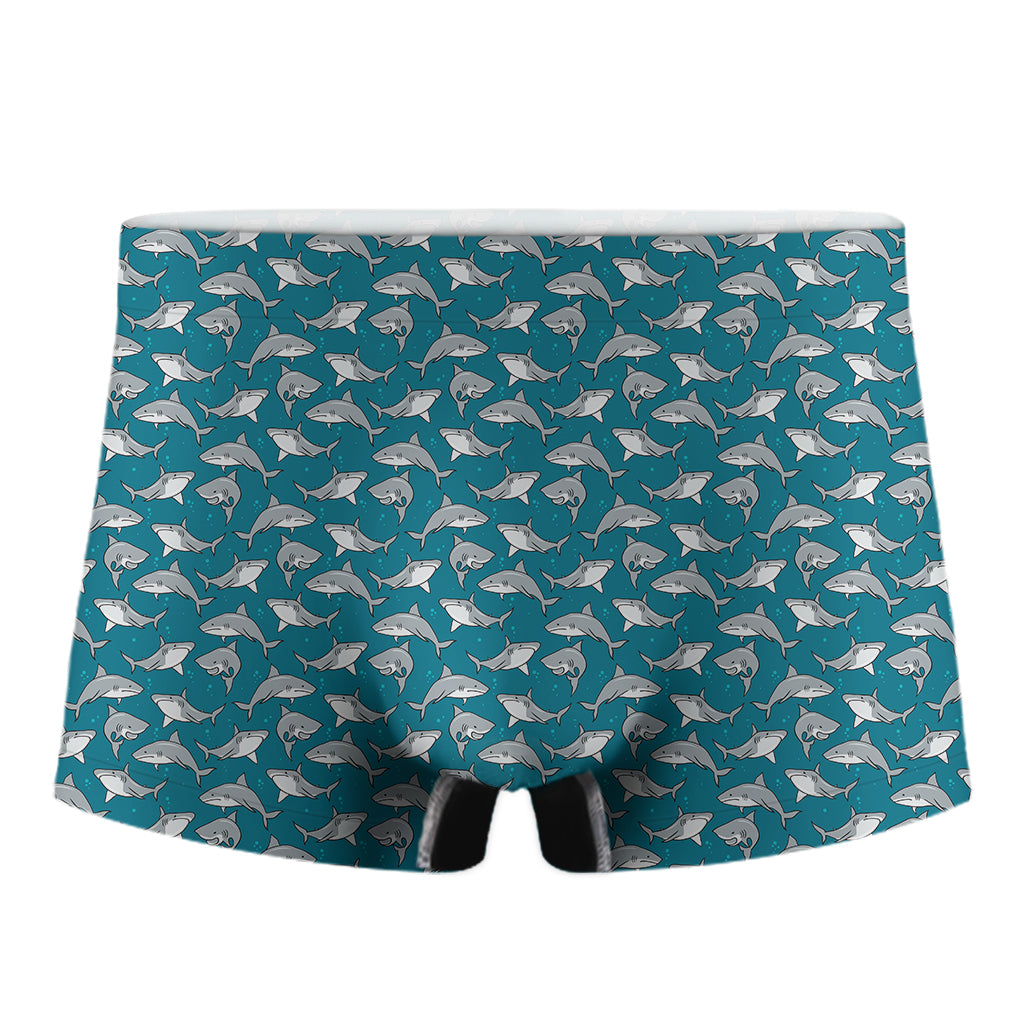 Cartoon White Shark Pattern Print Men's Boxer Briefs