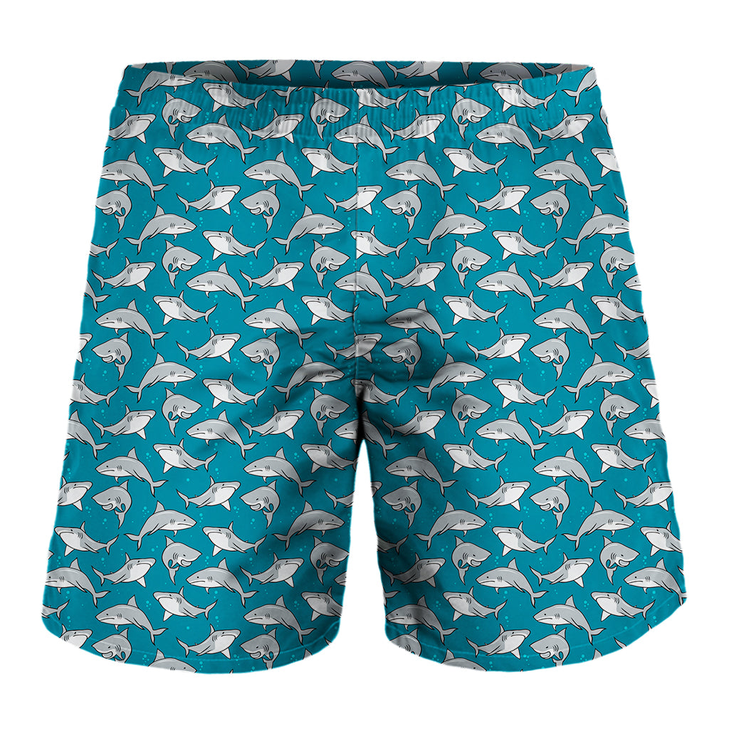 Cartoon White Shark Pattern Print Men's Shorts