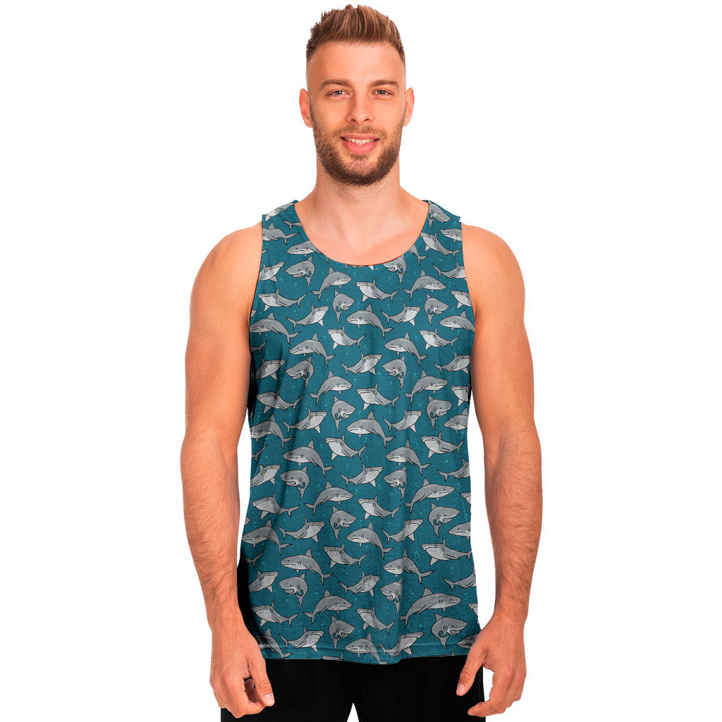 Cartoon White Shark Pattern Print Men's Tank Top