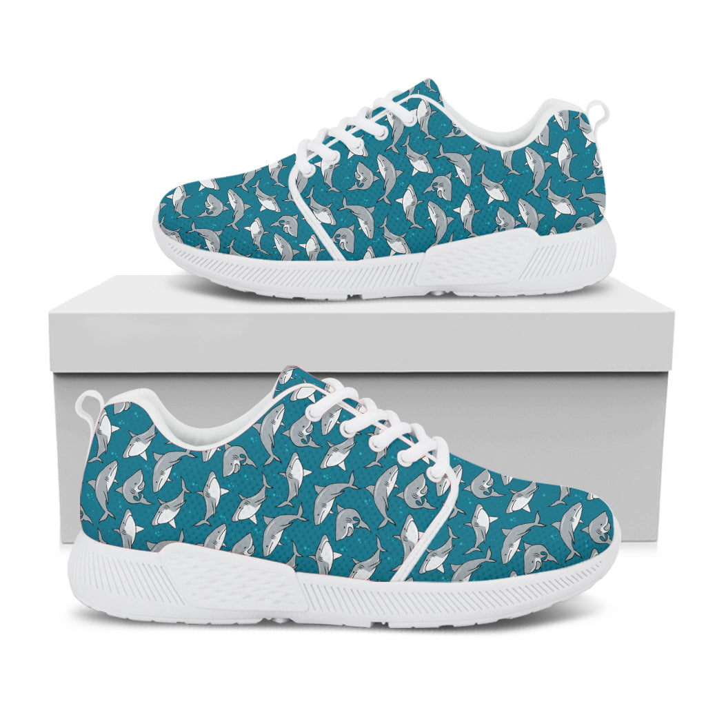 Cartoon White Shark Pattern Print White Athletic Shoes