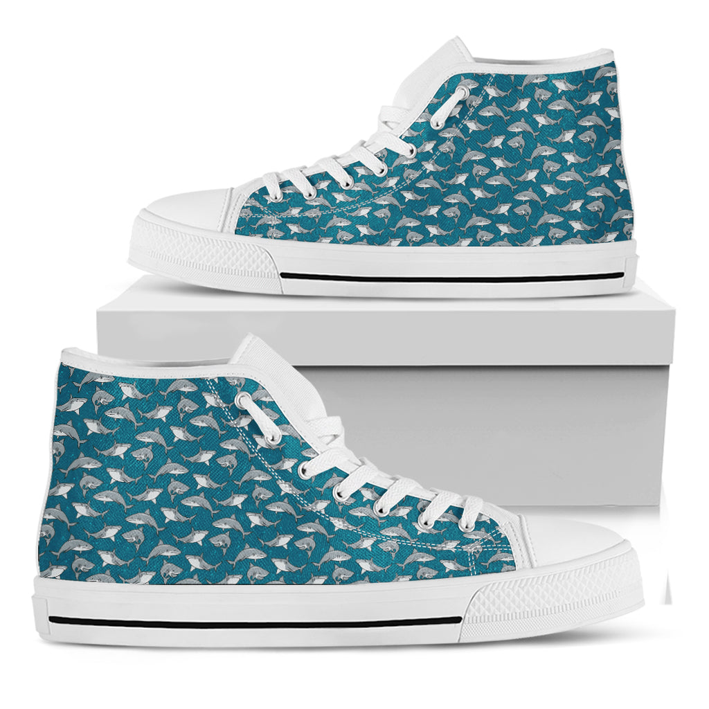 Cartoon White Shark Pattern Print White High Top Shoes