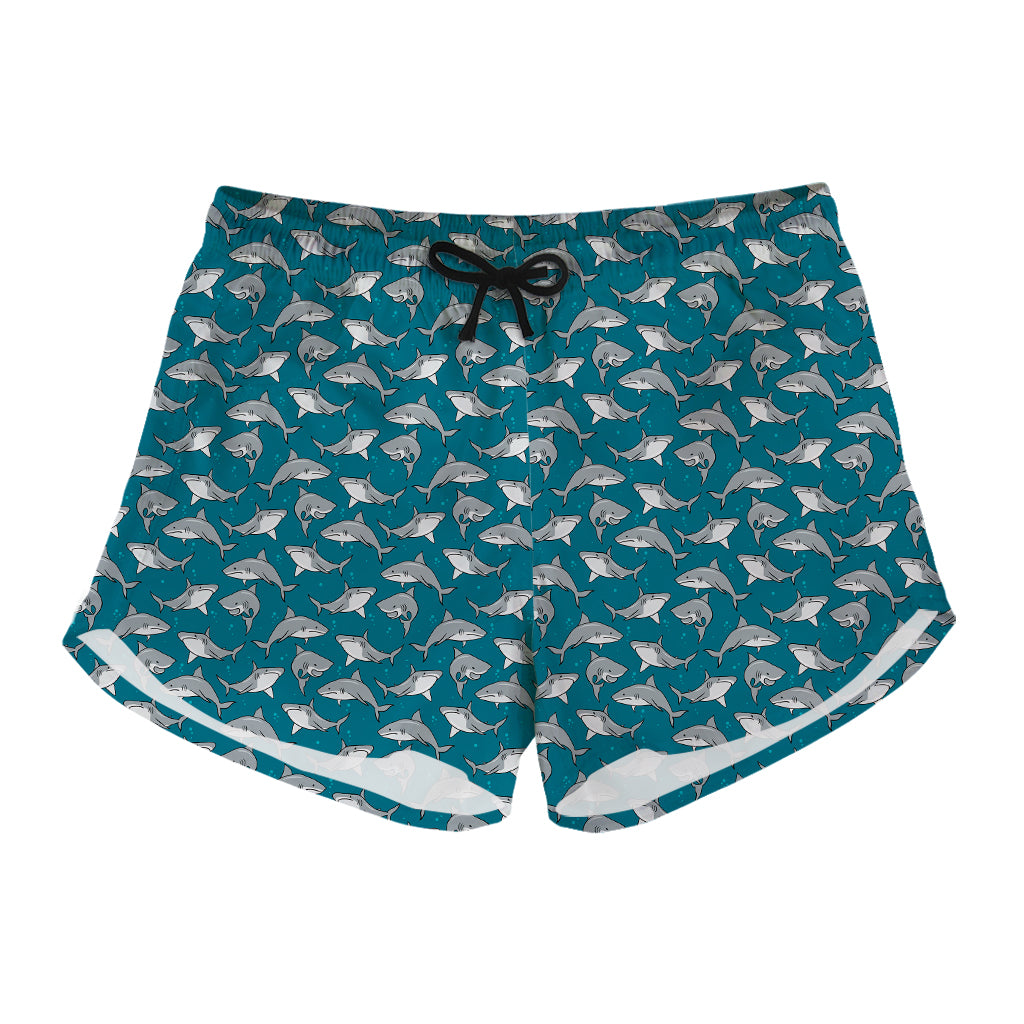 Cartoon White Shark Pattern Print Women's Shorts