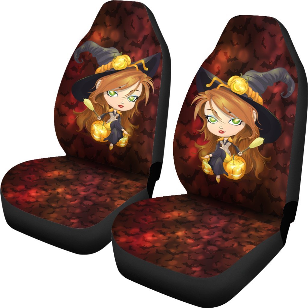 Cartoon Witch Girl Halloween Universal Fit Car Seat Covers