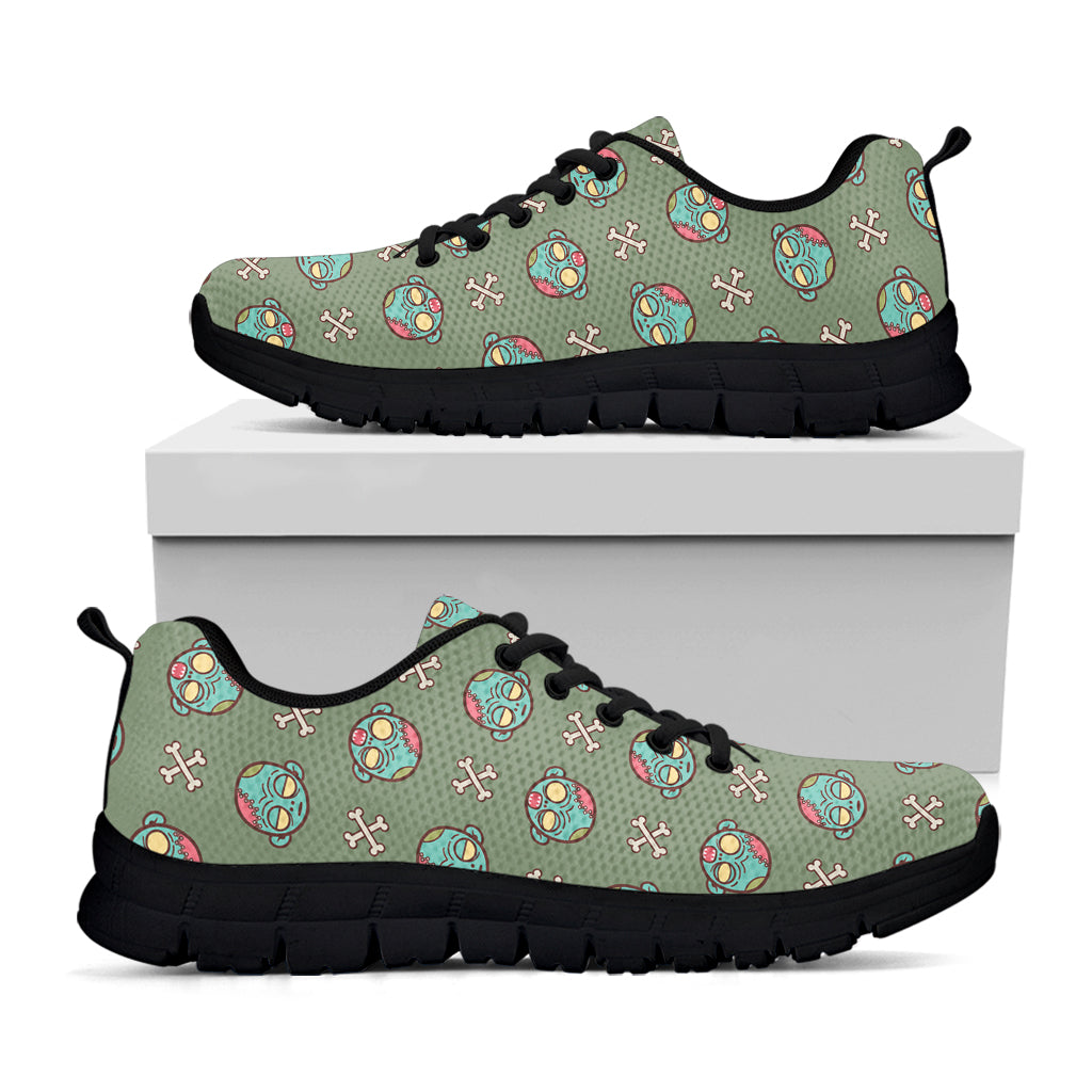 Cartoon Zombie Pattern Print Black Sneakers