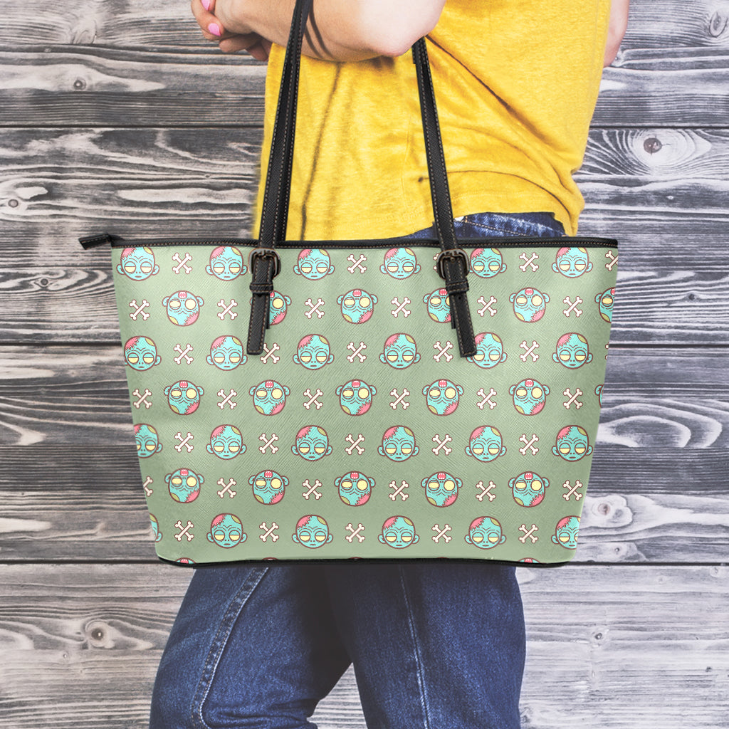 Cartoon Zombie Pattern Print Leather Tote Bag