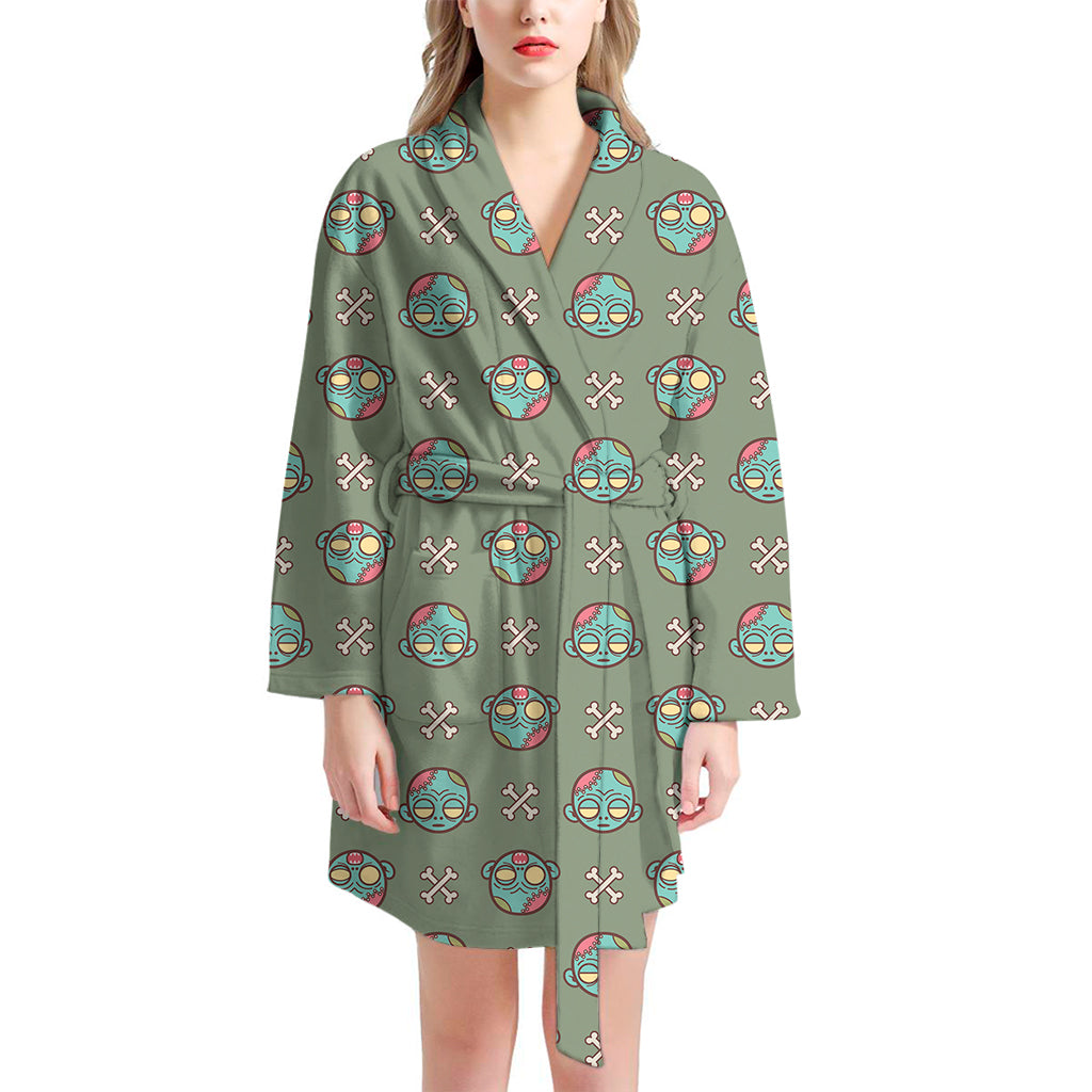 Cartoon Zombie Pattern Print Women's Bathrobe