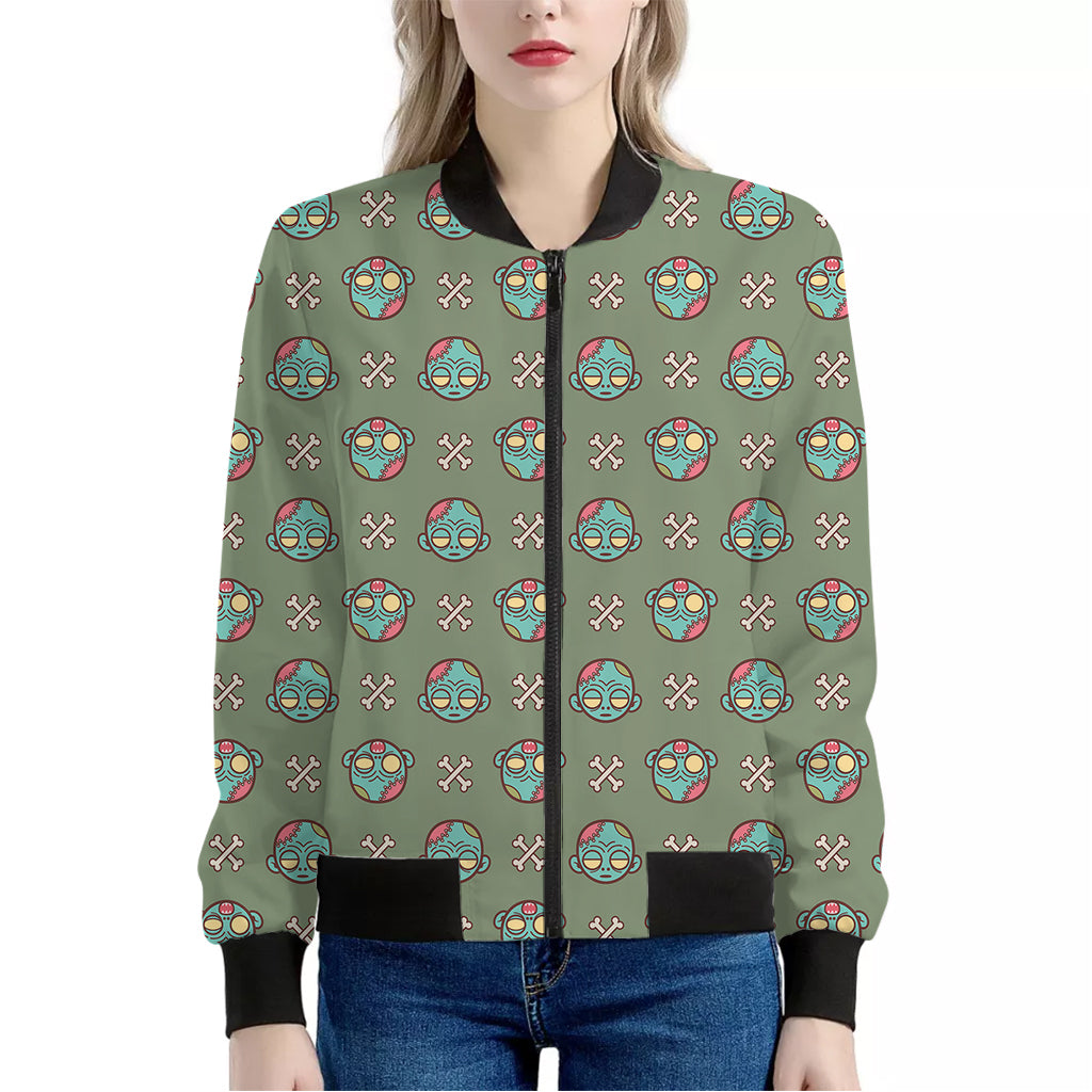 Cartoon Zombie Pattern Print Women's Bomber Jacket