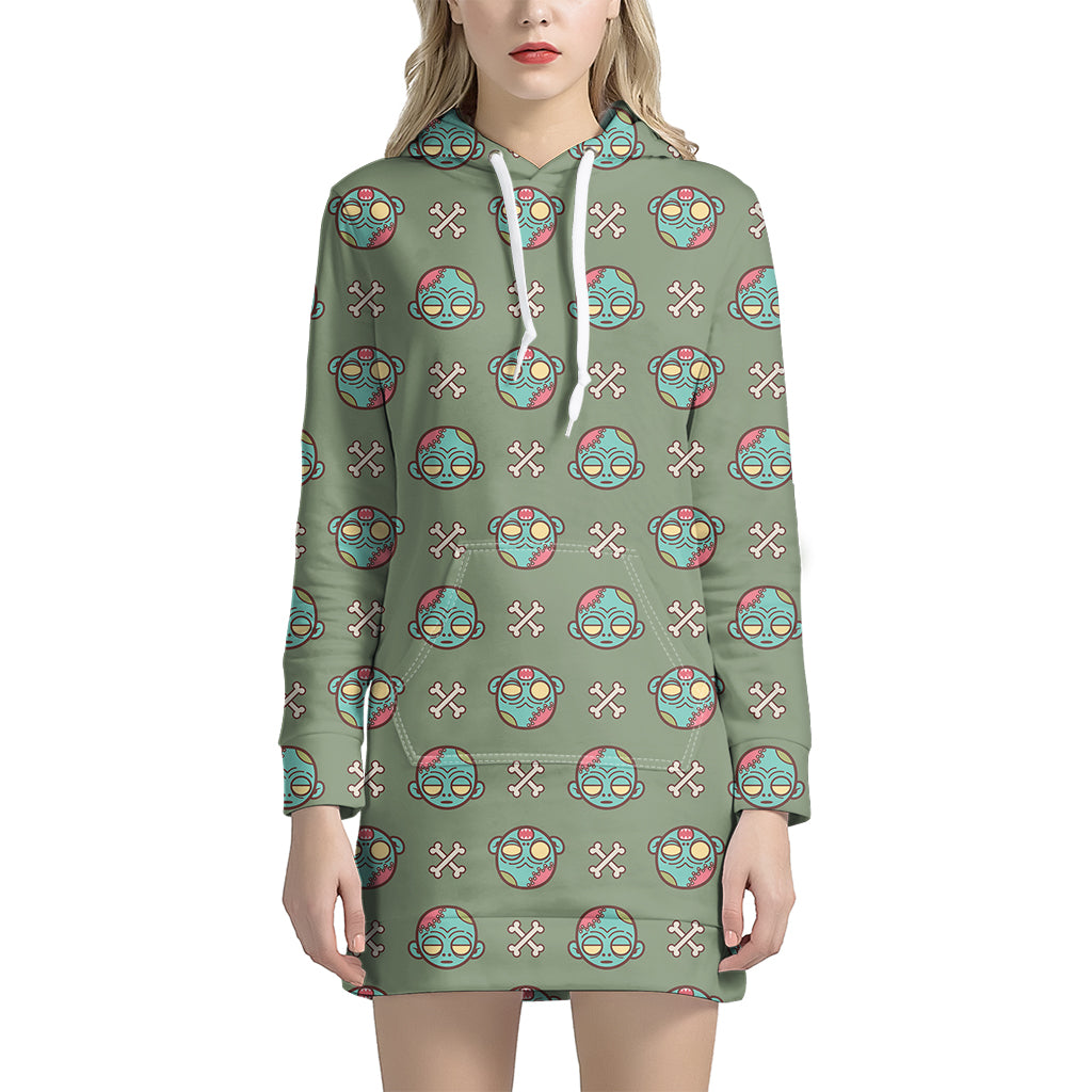 Cartoon Zombie Pattern Print Women's Pullover Hoodie Dress