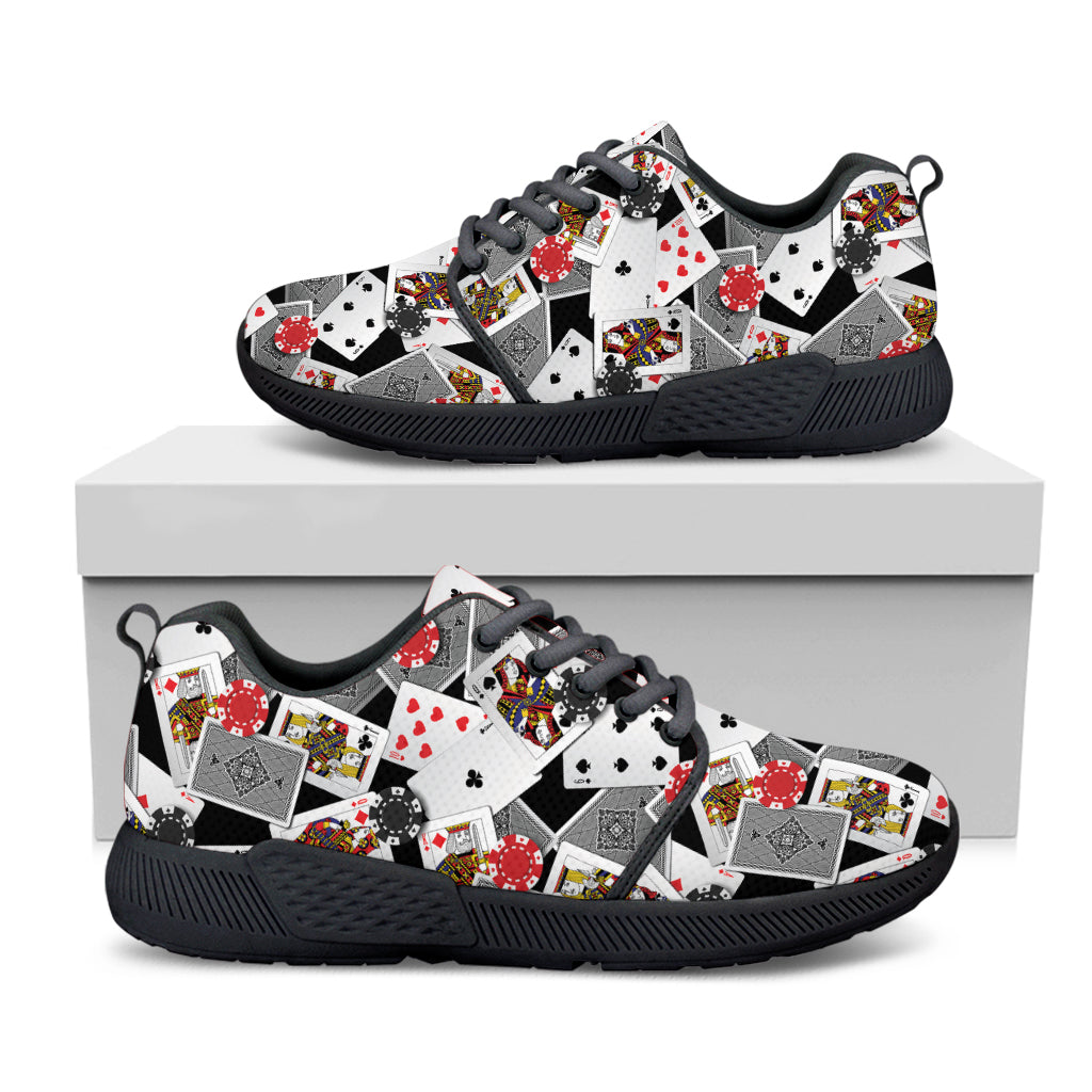 Casino Card And Chip Pattern Print Black Athletic Shoes