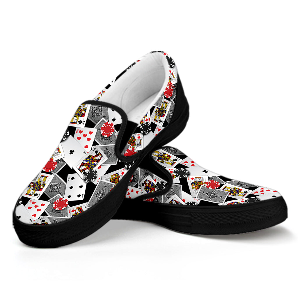 Casino Card And Chip Pattern Print Black Slip On Shoes