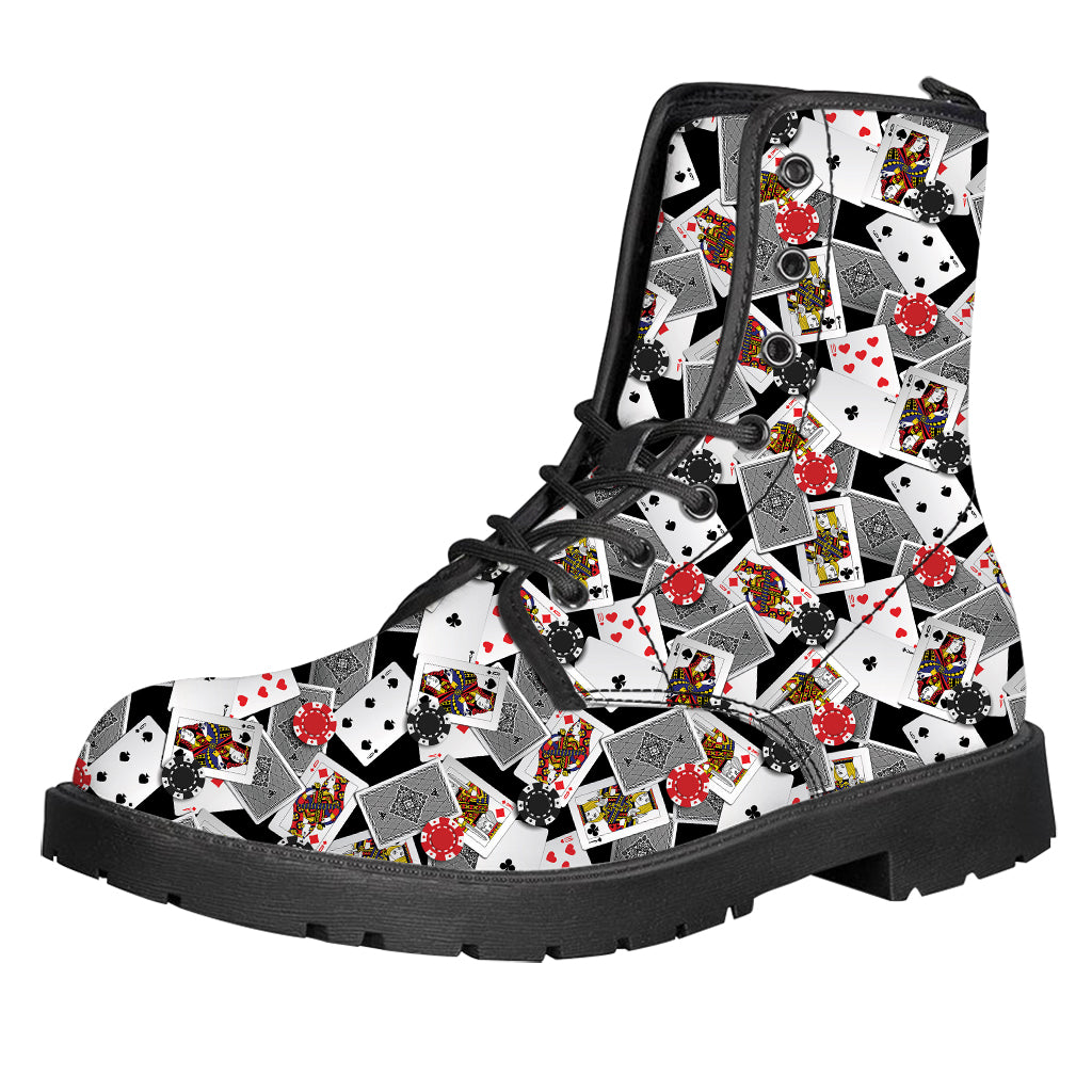 Casino Card And Chip Pattern Print Leather Boots