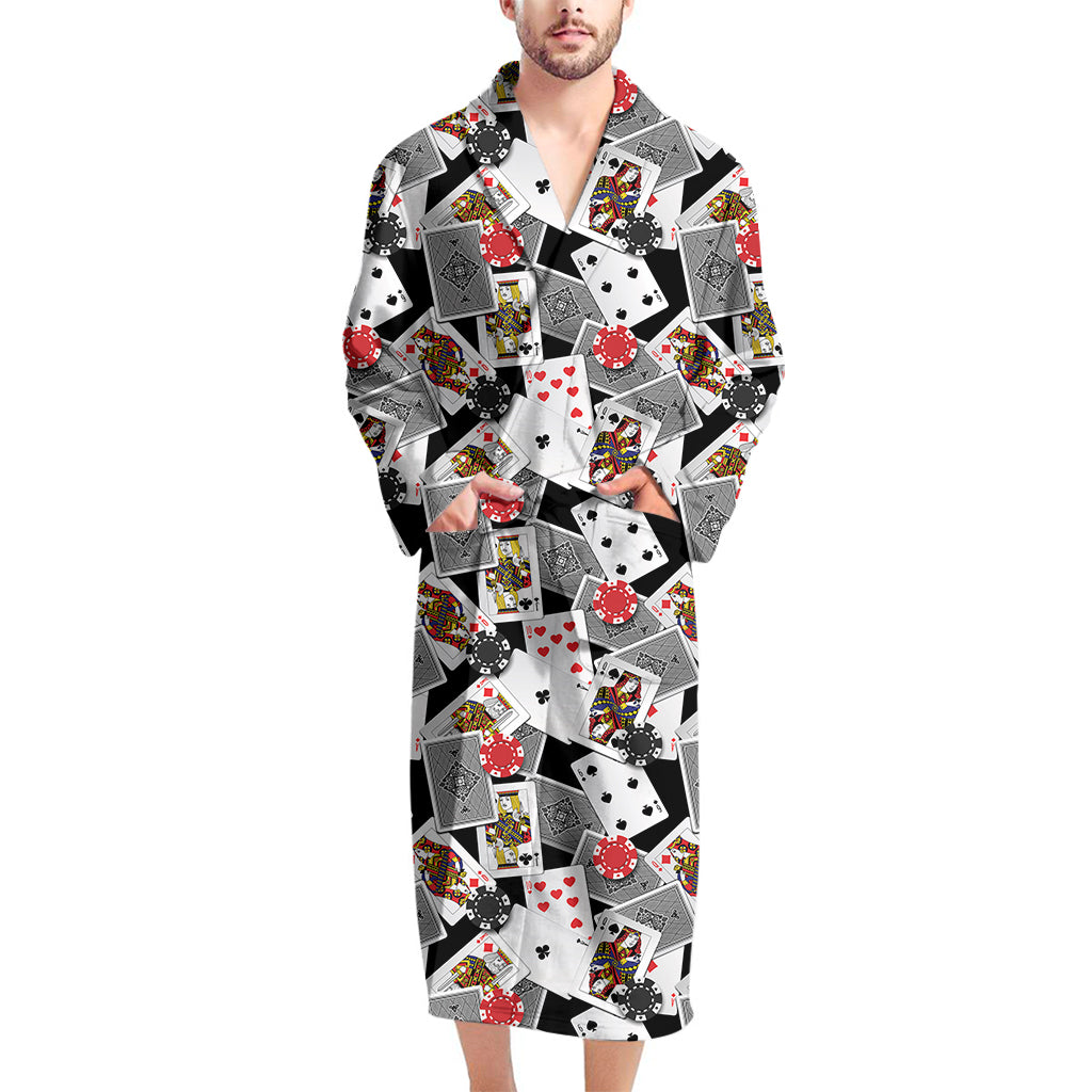 Casino Card And Chip Pattern Print Men's Bathrobe