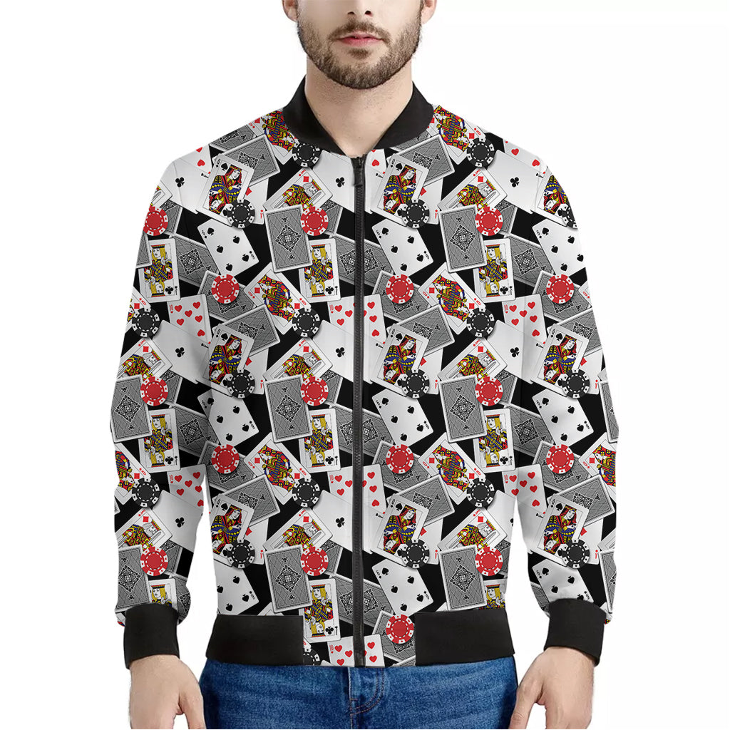 Casino Card And Chip Pattern Print Men's Bomber Jacket