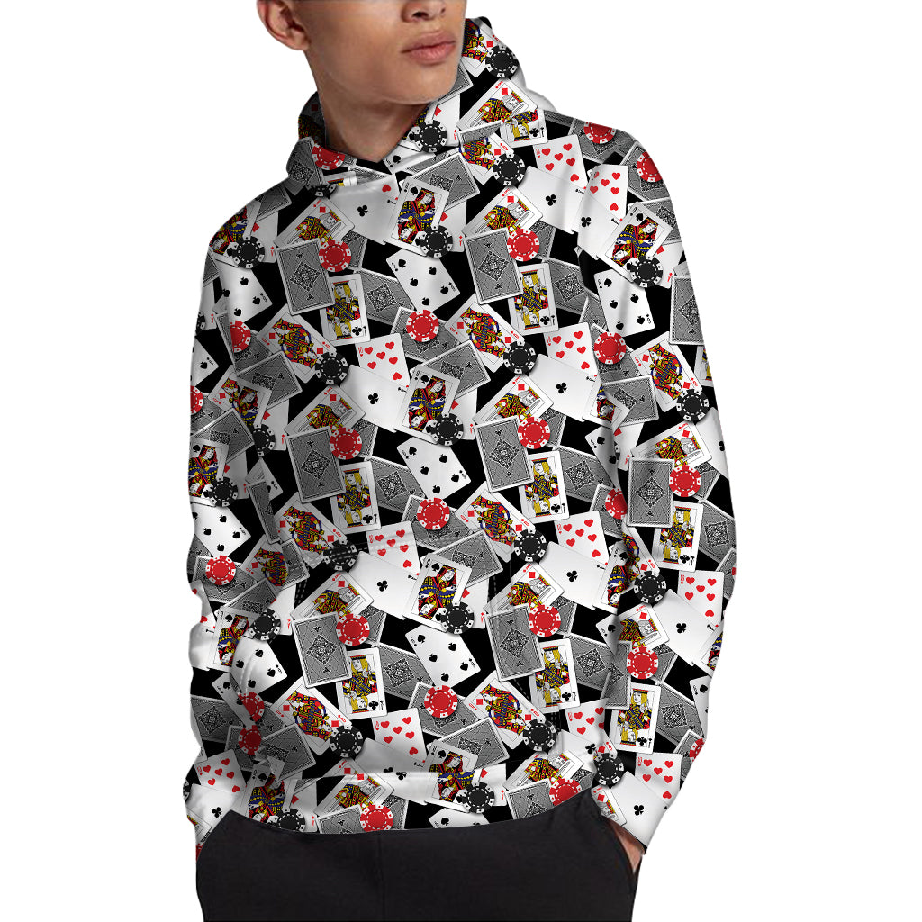 Casino Card And Chip Pattern Print Pullover Hoodie