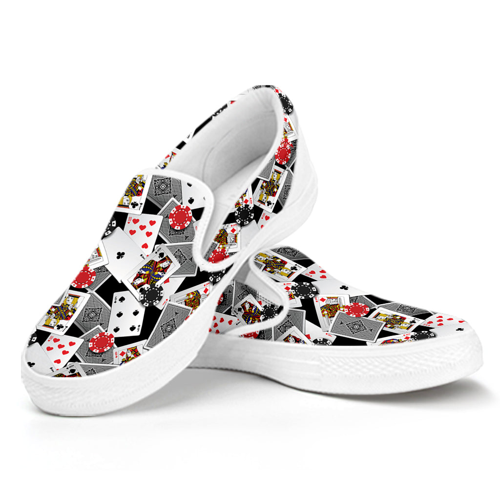 Casino Card And Chip Pattern Print White Slip On Shoes