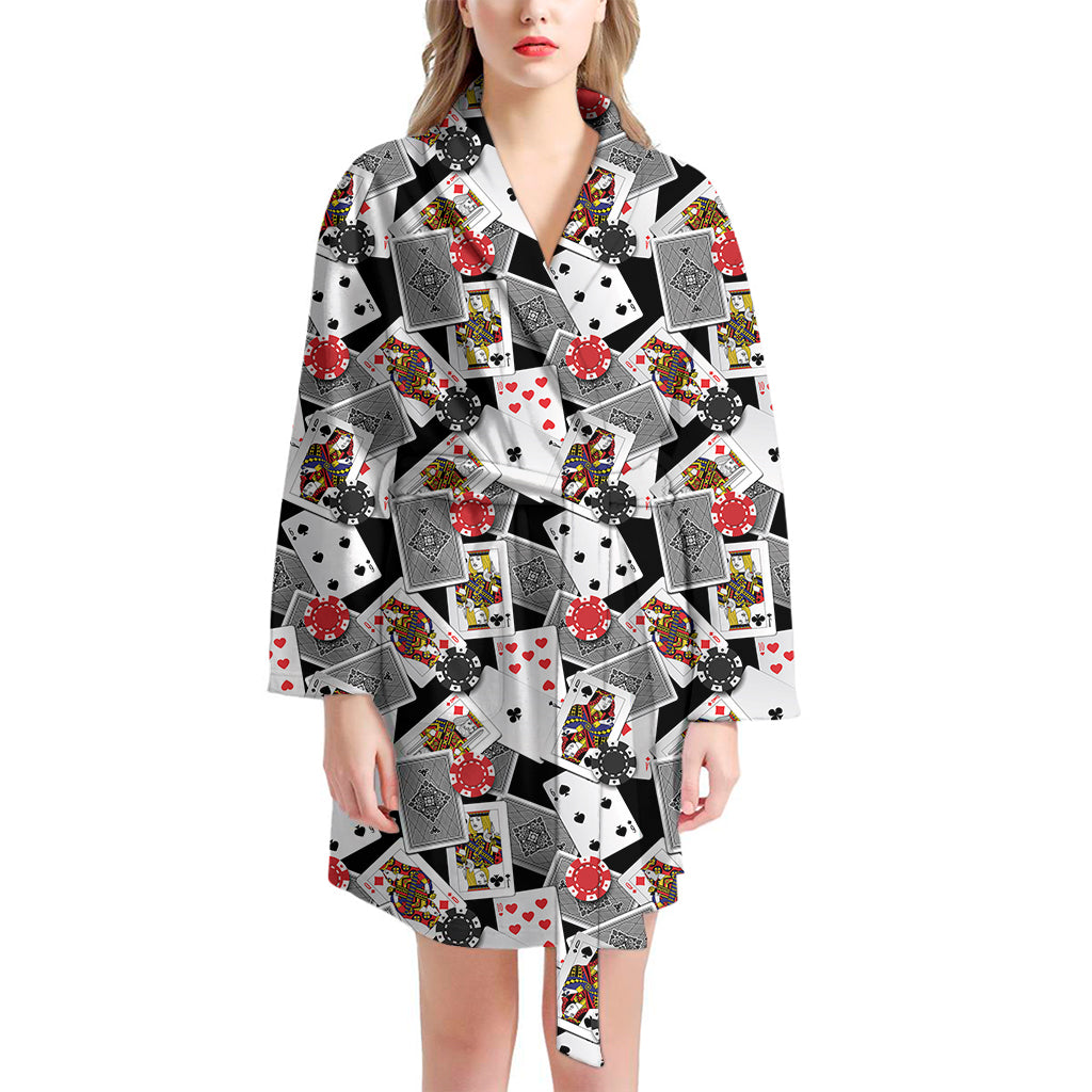 Casino Card And Chip Pattern Print Women's Bathrobe