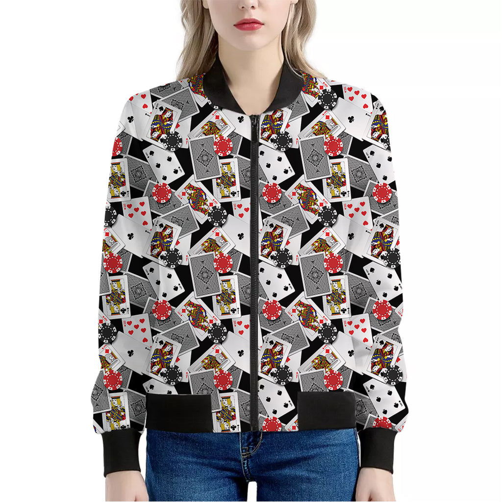 Casino Card And Chip Pattern Print Women's Bomber Jacket