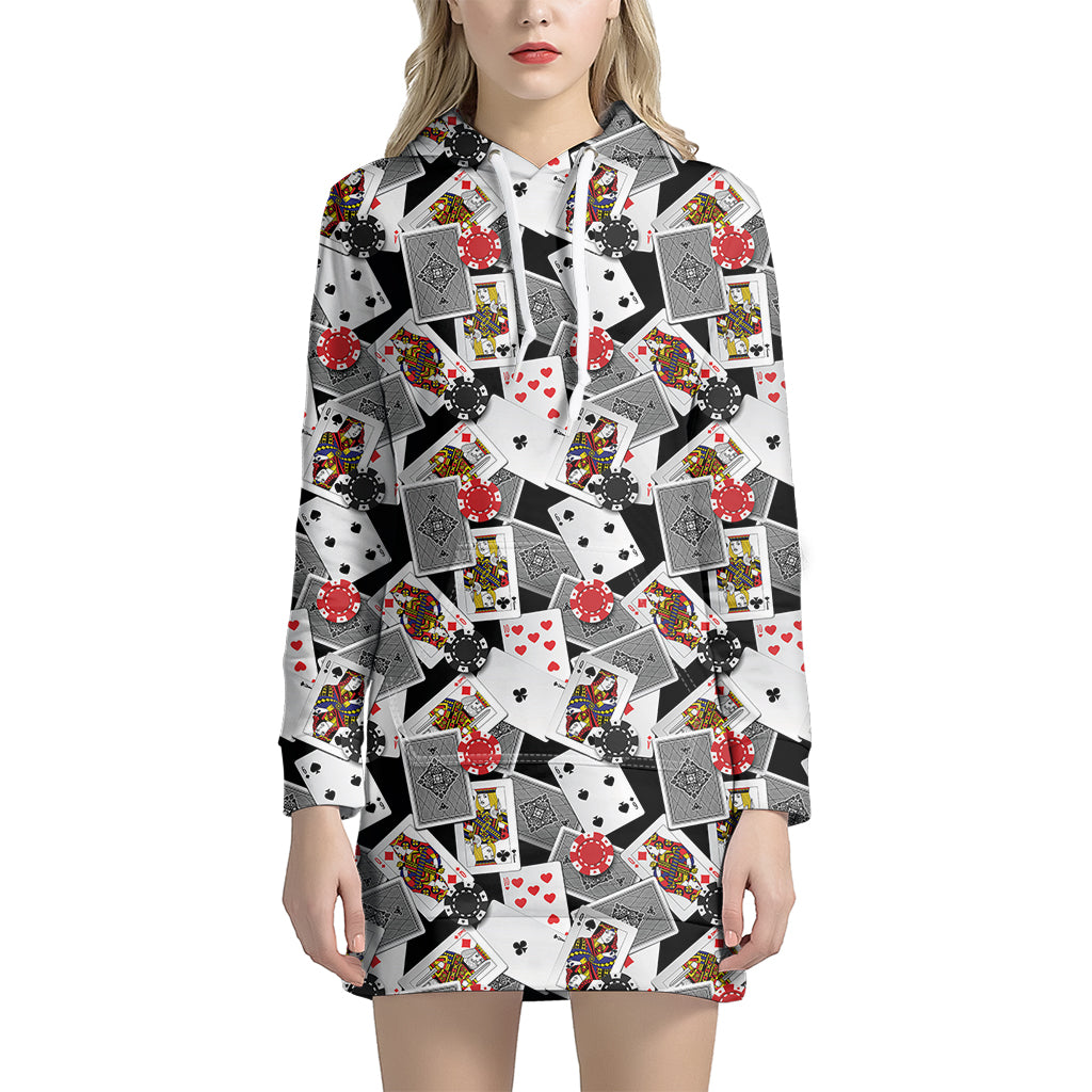 Casino Card And Chip Pattern Print Women's Pullover Hoodie Dress