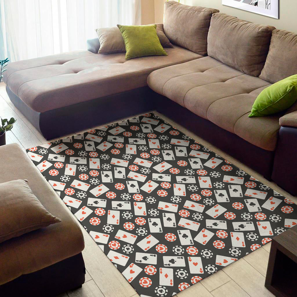 Casino Chip And Card Pattern Print Area Rug