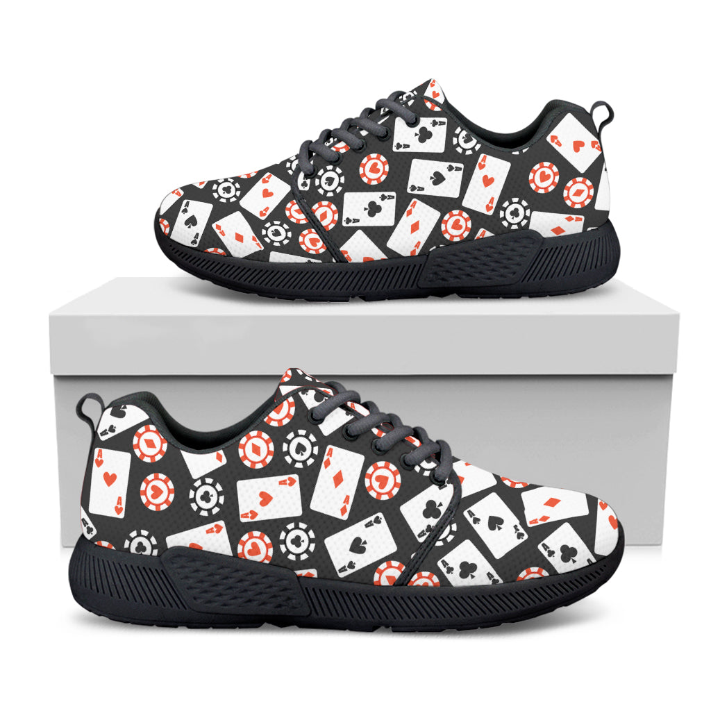 Casino Chip And Card Pattern Print Black Athletic Shoes