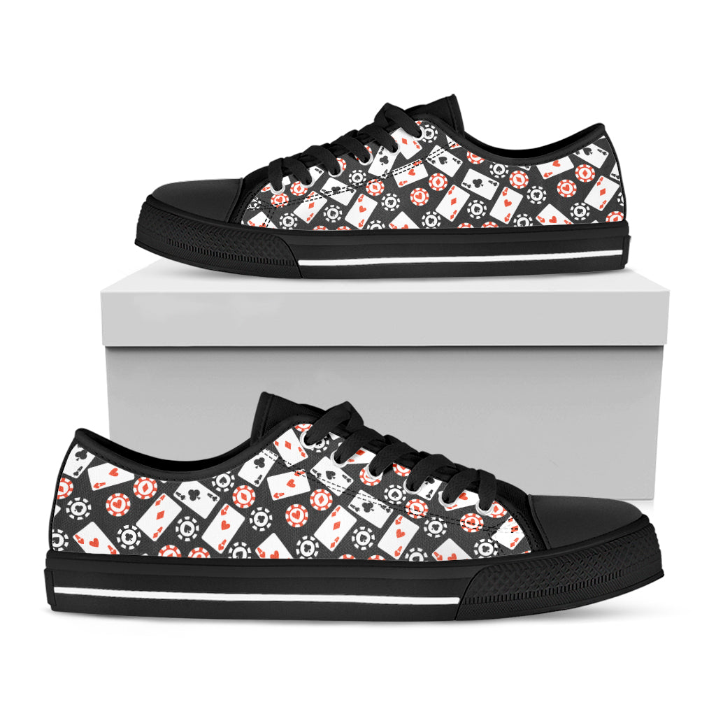 Casino Chip And Card Pattern Print Black Low Top Shoes