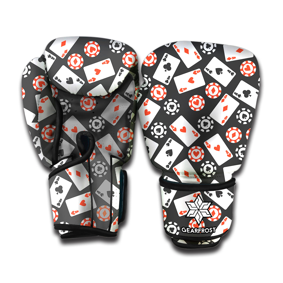 Casino Chip And Card Pattern Print Boxing Gloves