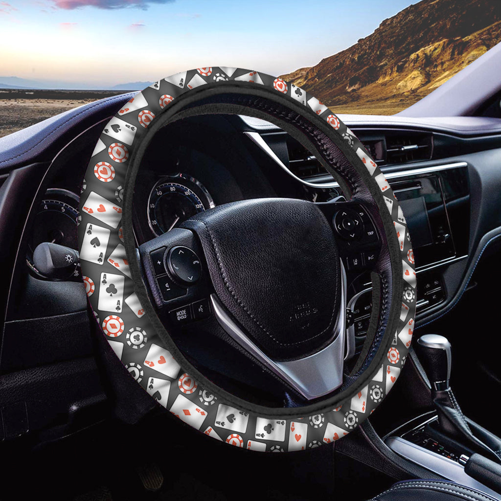 Casino Chip And Card Pattern Print Car Steering Wheel Cover