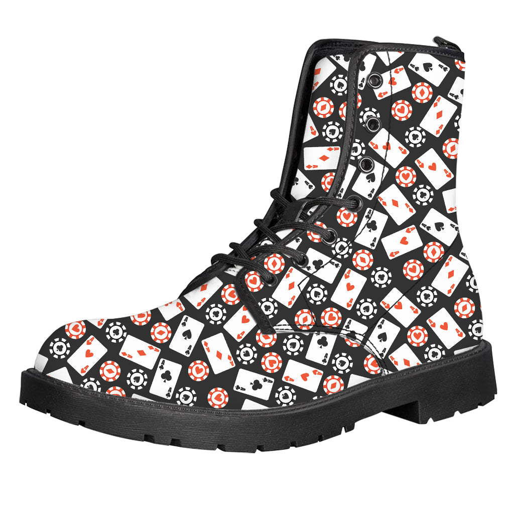 Casino Chip And Card Pattern Print Leather Boots