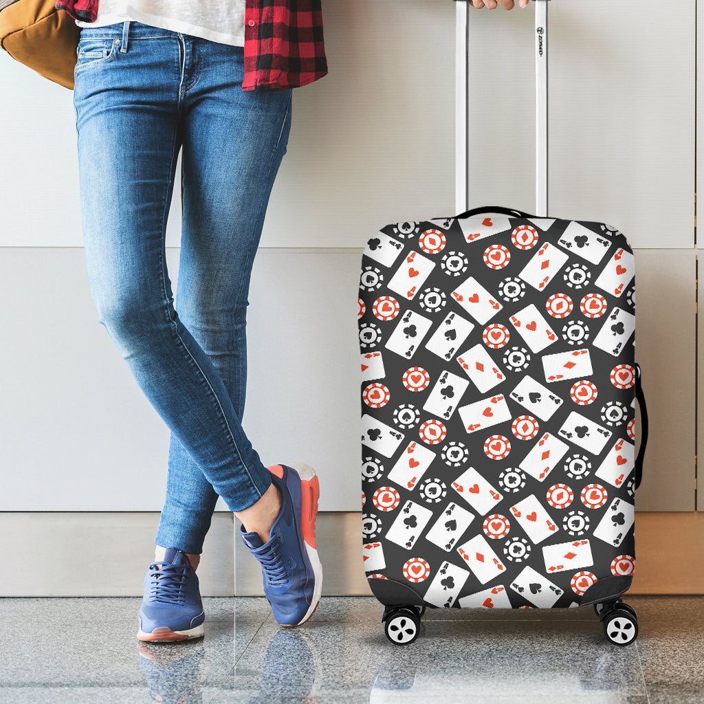 Casino Chip And Card Pattern Print Luggage Cover