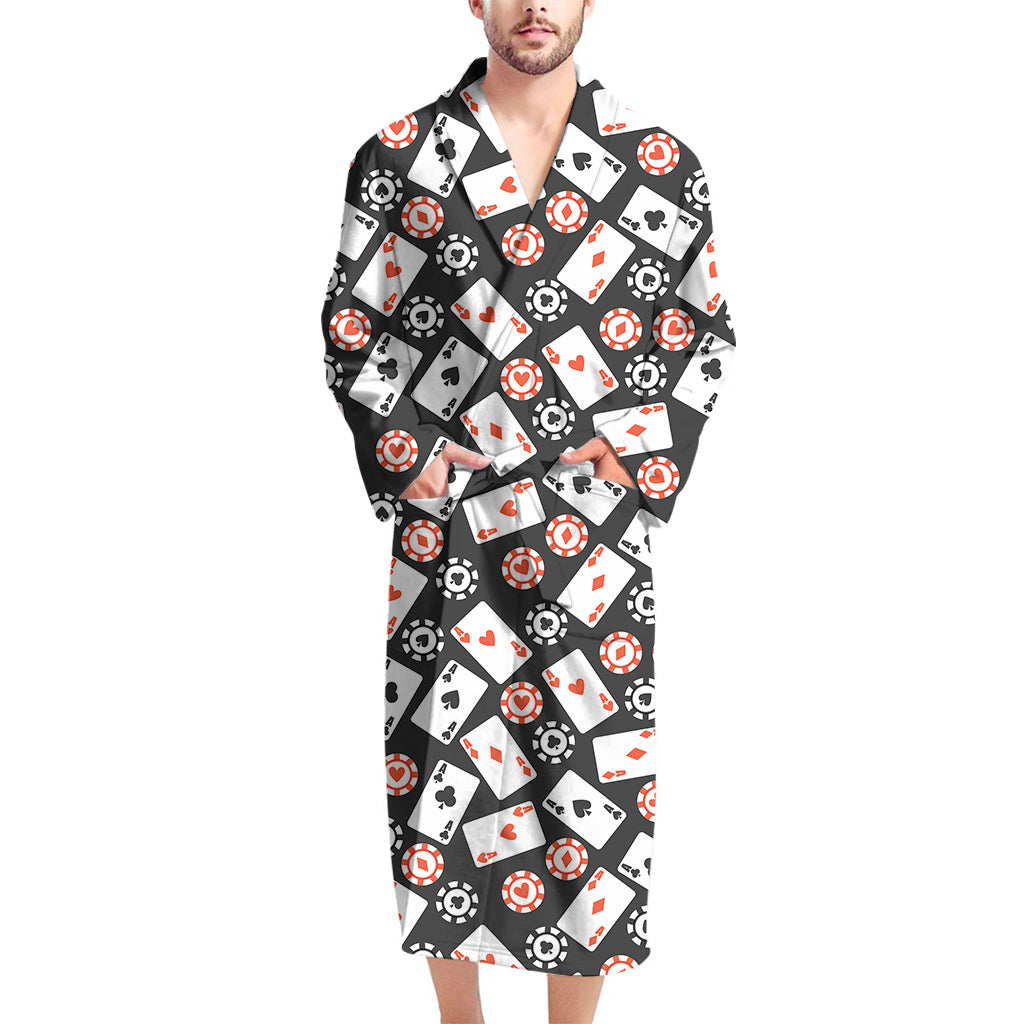 Casino Chip And Card Pattern Print Men's Bathrobe