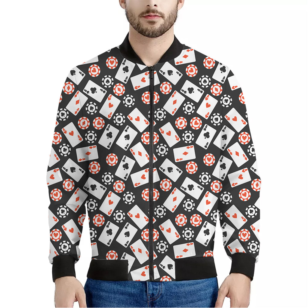 Casino Chip And Card Pattern Print Men's Bomber Jacket