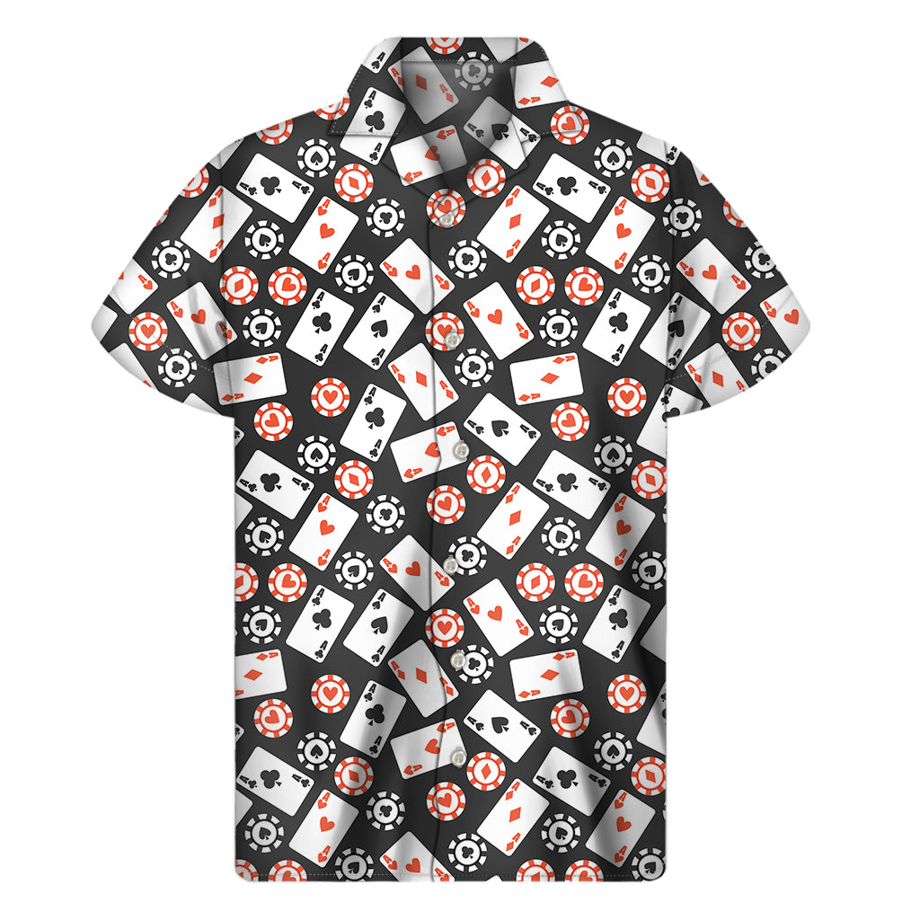 Casino Chip And Card Pattern Print Men's Short Sleeve Shirt