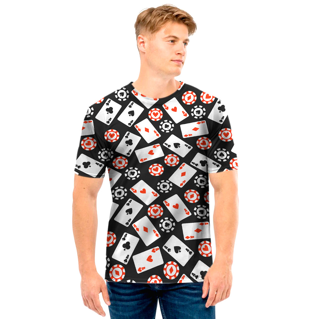 Casino Chip And Card Pattern Print Men's T-Shirt