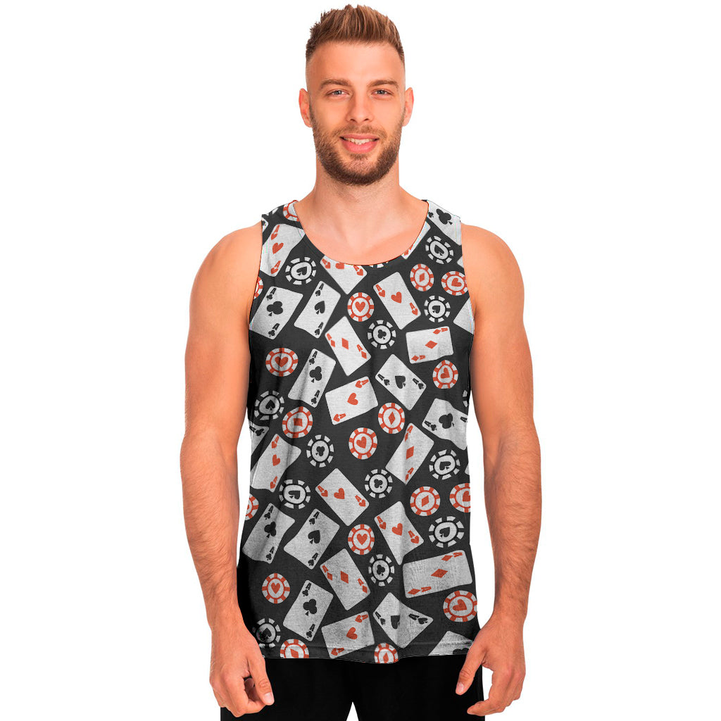 Casino Chip And Card Pattern Print Men's Tank Top