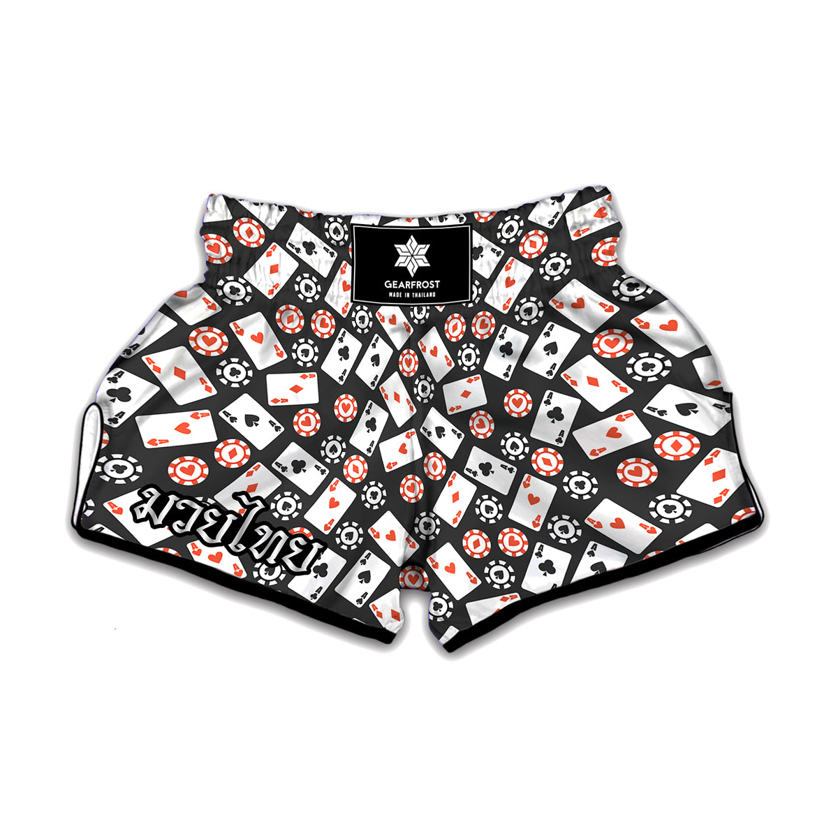 Casino Chip And Card Pattern Print Muay Thai Boxing Shorts