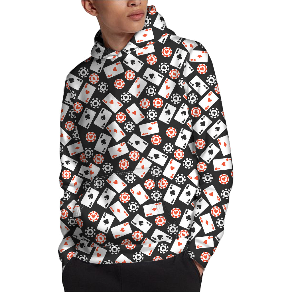 Casino Chip And Card Pattern Print Pullover Hoodie